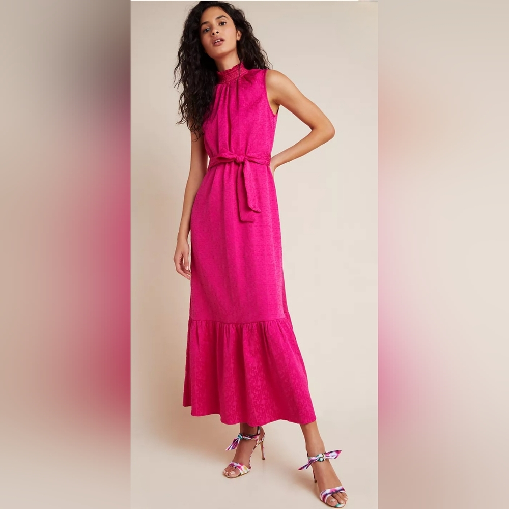 Anthropologie Fushia Tie Dress